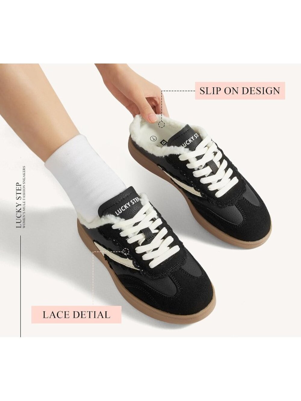 Women’s Black/White Fashion Backless Casual Open Back Non Slip Retro Sneakers - Picture 5 of 6